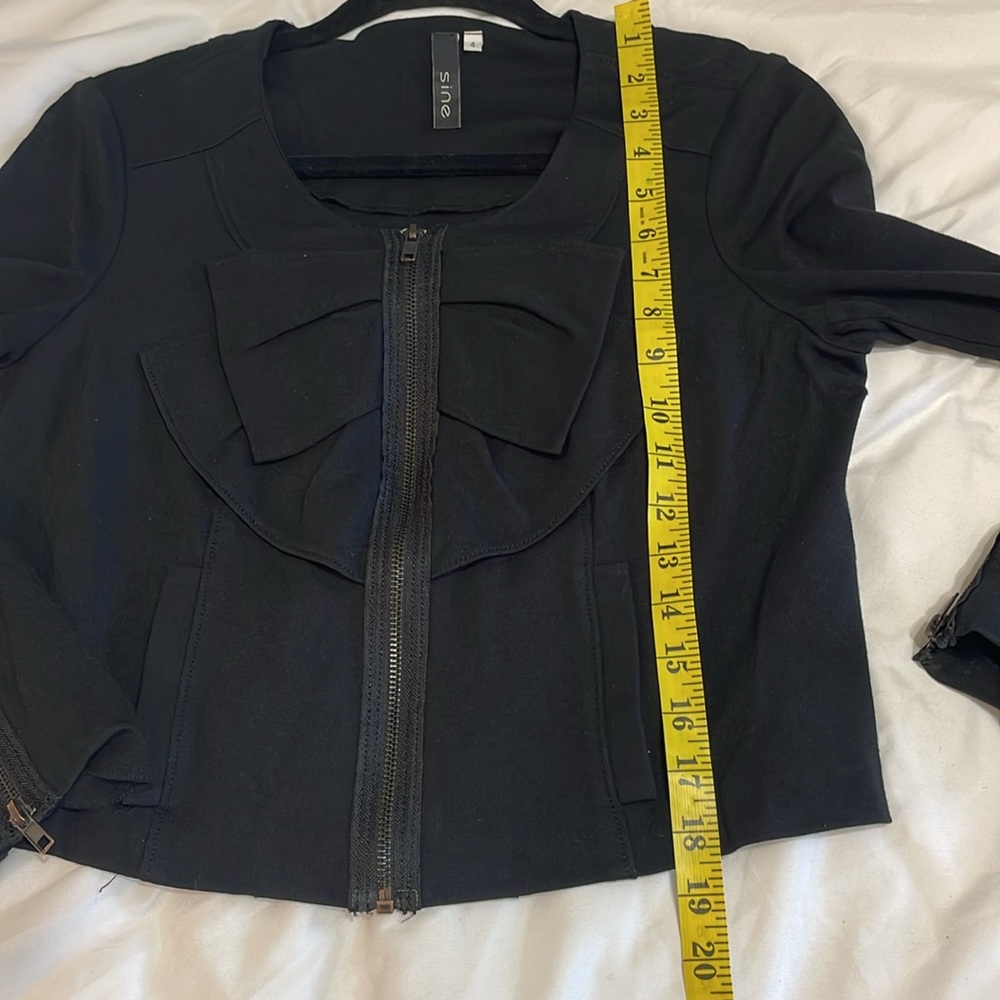 Anthropologie SINE Black Bisected‎ Bow Jacket w/Front Zip & Side pockets Size 4 - Picture 5 of 5